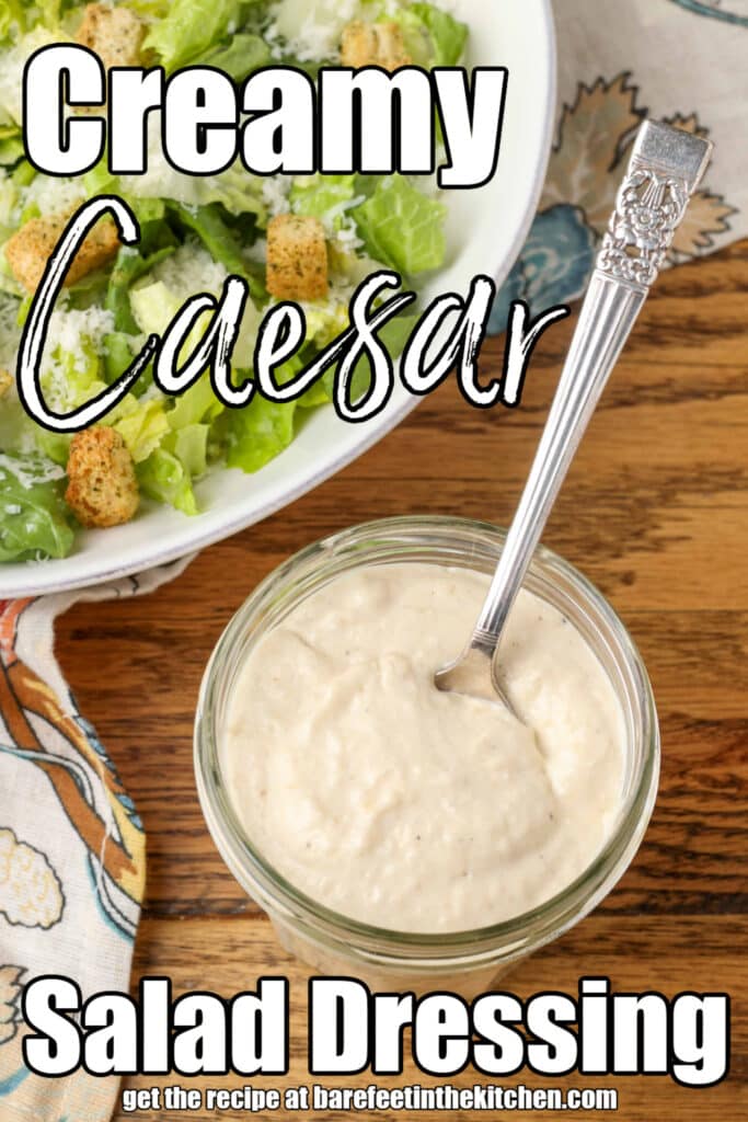 overhead shot of salad dressing with text overlay