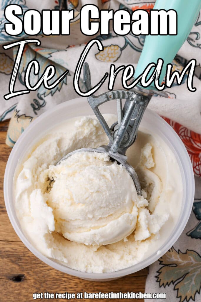 close up of ice cream scoop with text overlay