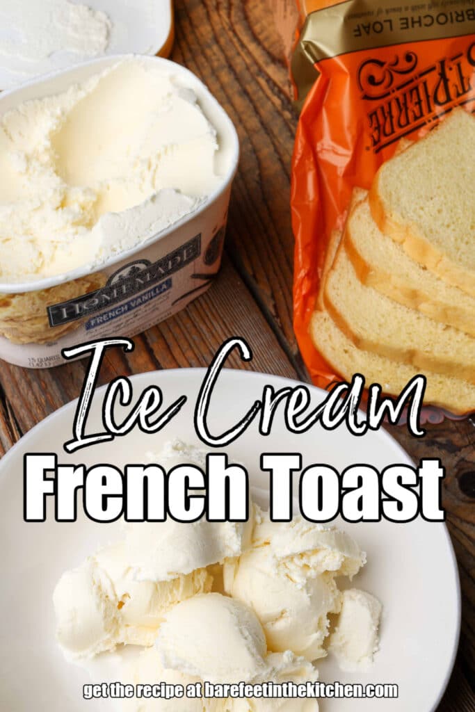 ice cream and bread on wooden table