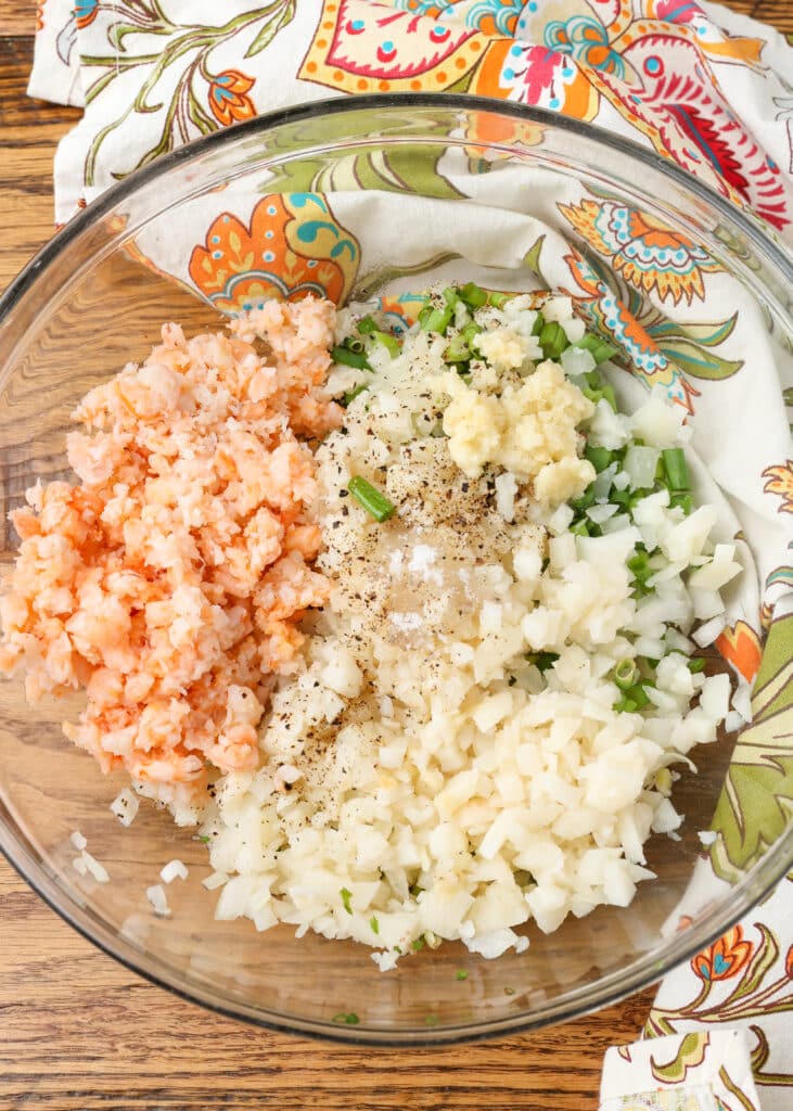 lumpia ingredients in mixing bowl