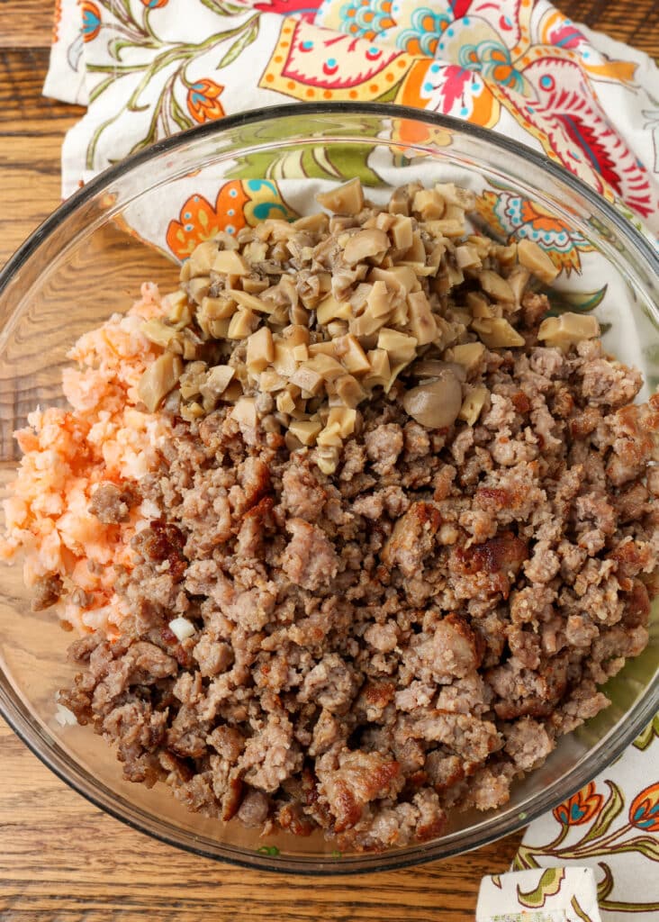 lumpia ingredients with meat added