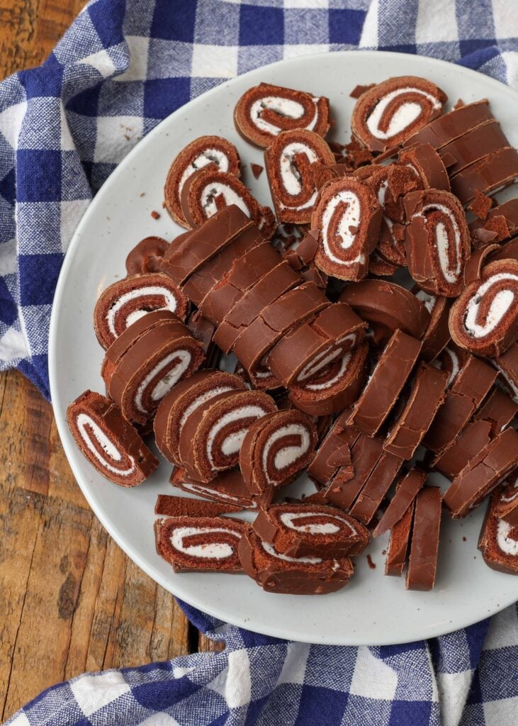 frozen Swiss Rolls sliced very thin