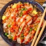 close up horizontal photo of fried rice with shrimp