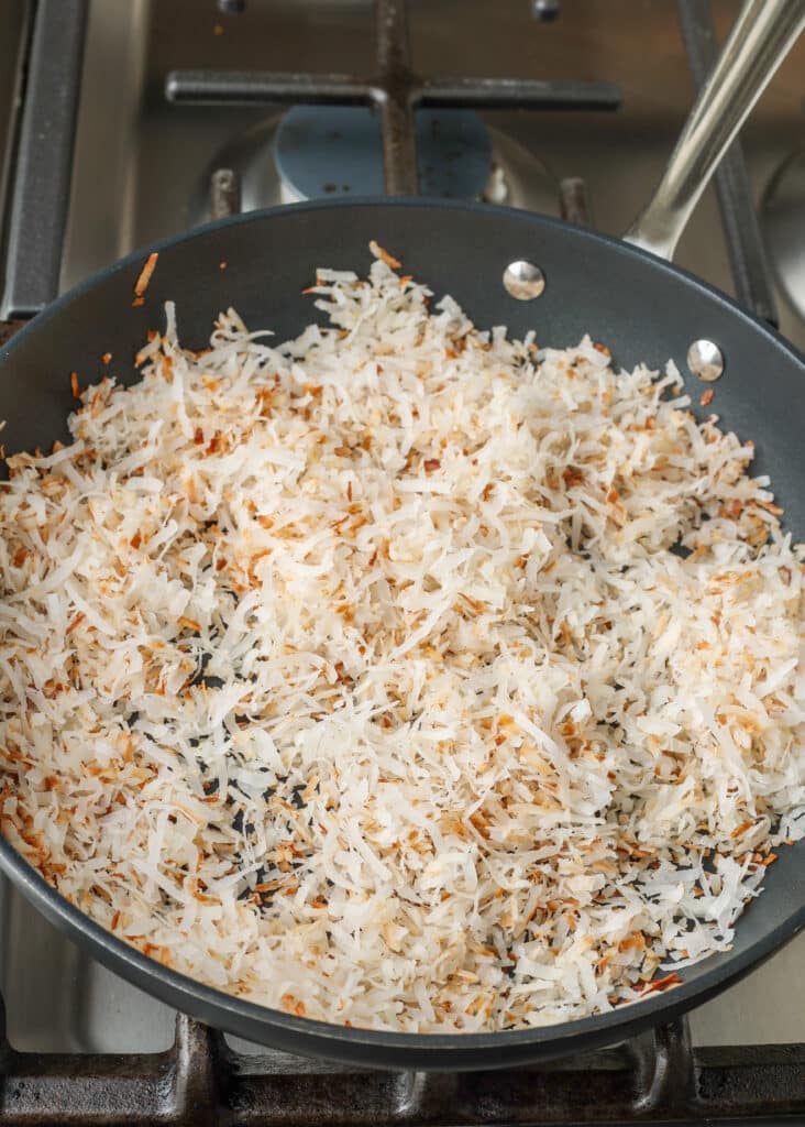 slightly toasted coconut in pan