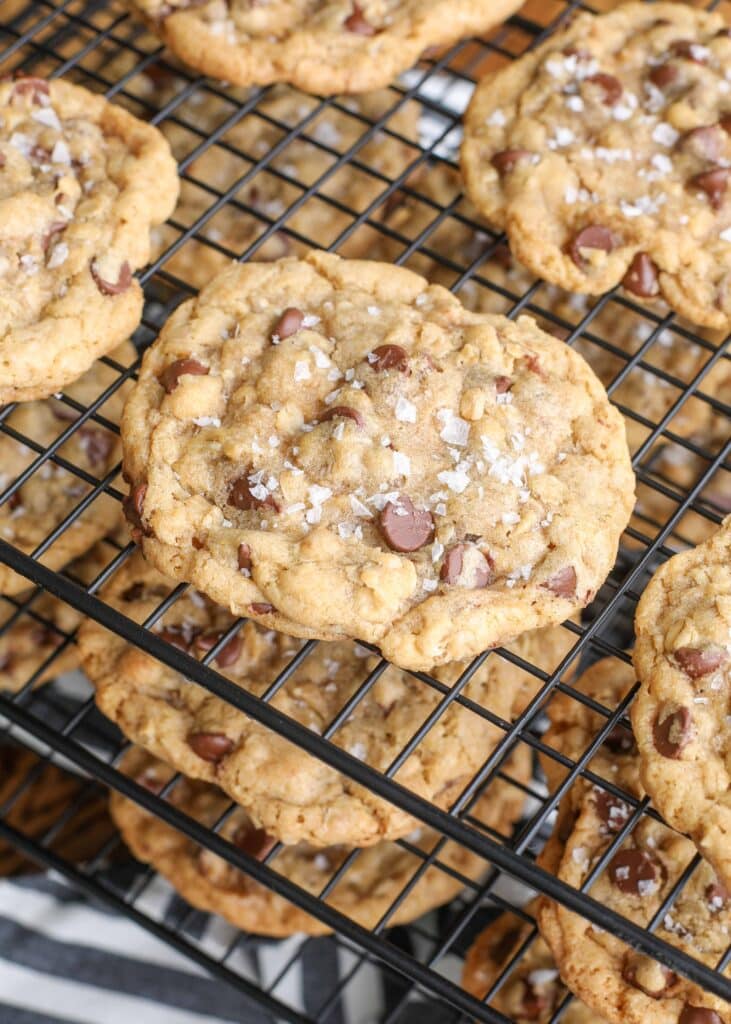 salt sprinkled on top of chocolate chip cookies