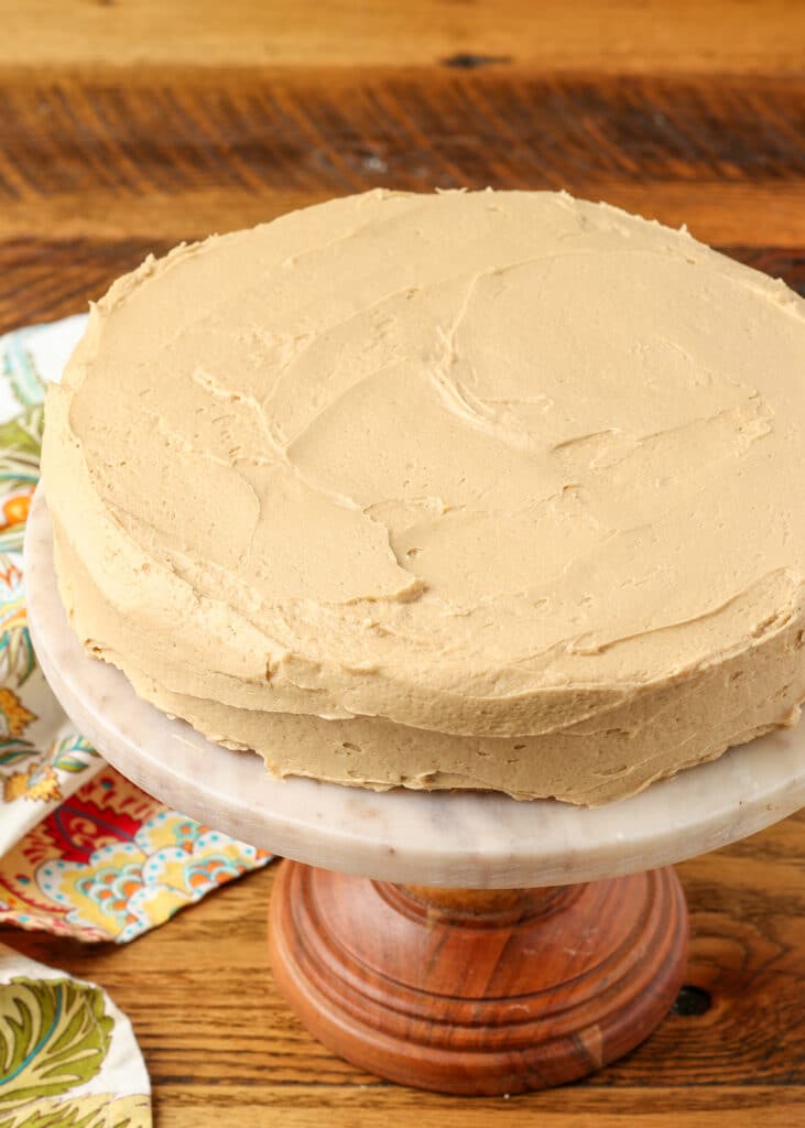 coffee cake with coffee frosting on a plate