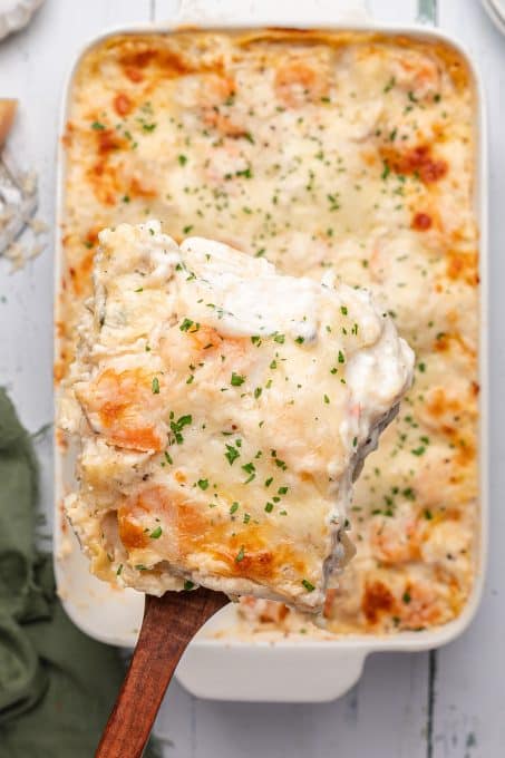 Crab and shrimp filled lasagna.