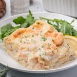 Seafood Lasagna with crab and shrimp in a bechamel sauce.