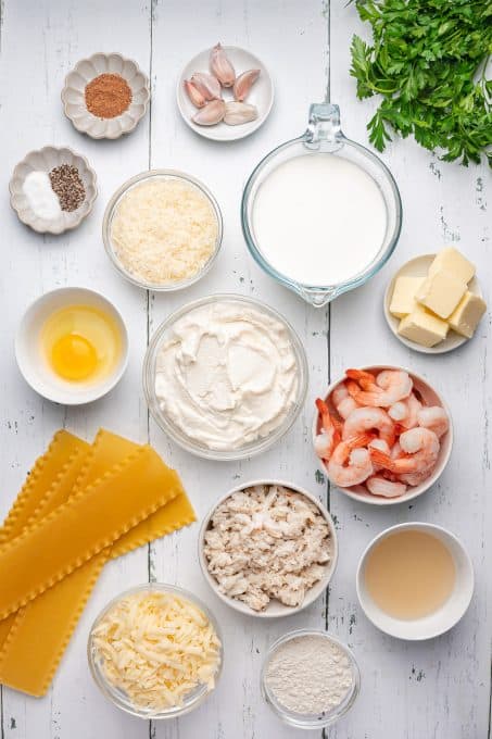 Ingredients for Seafood Lasagna.