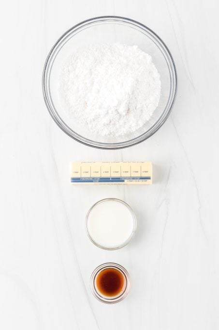 Ingredients for making Vanilla Frosting.
