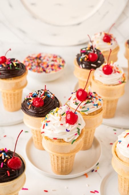 An assortment of cupcake wafer cones.