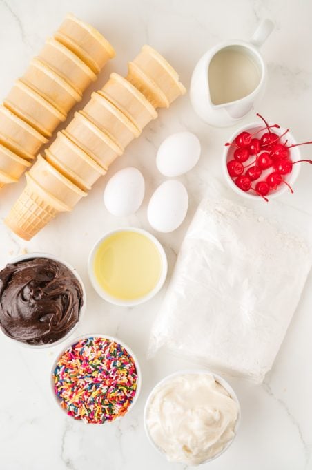 Ingredients for Ice Cream Cone Cupcakes.