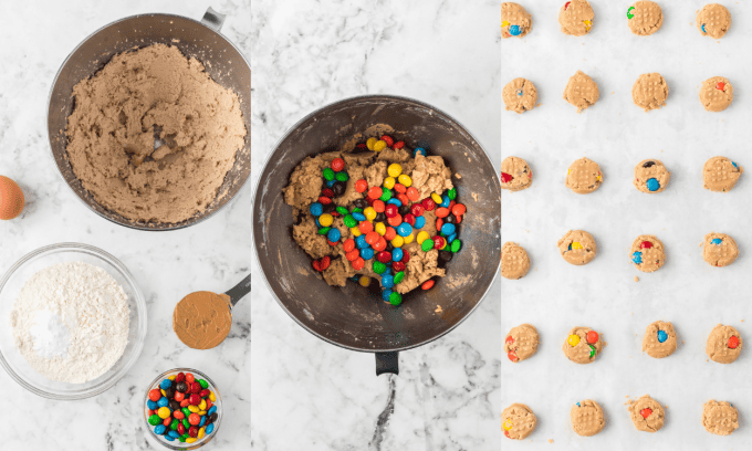 Process photos for Peanut Butter M&M Cookies