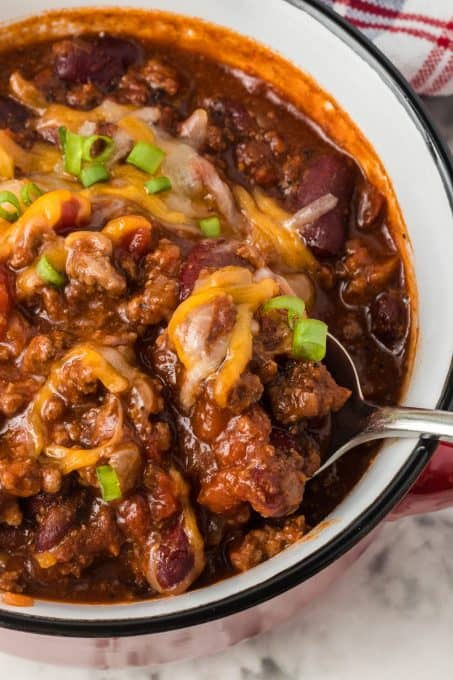 A spoonful of homemade chili.