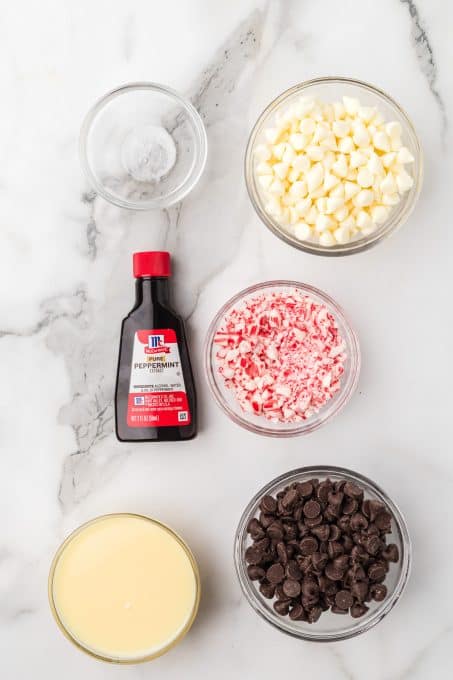 Ingredients for Peppermint Bark Fudge.