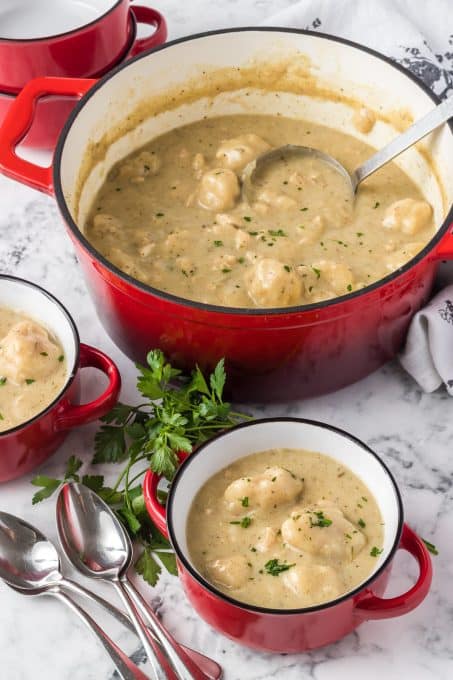 Homemade chicken with dumplings soup