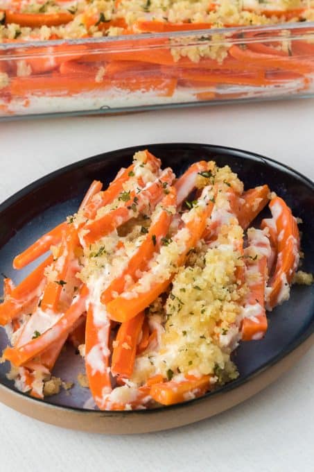 Julienned carrots with horseradish and bread crumbs.