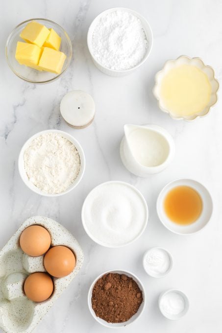 Buttermilk Chocolate Cake ingredients.