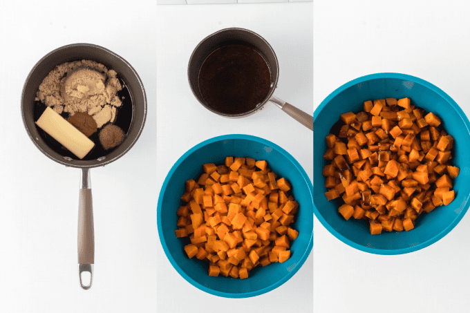 First set of process photos for Molasses Glazed Sweet Potatoes.