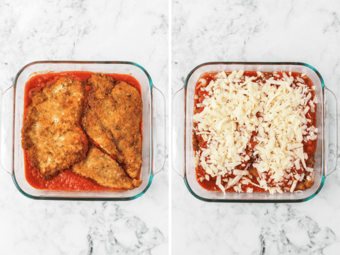 Second set of process photos for Easy Chicken Parmesan.