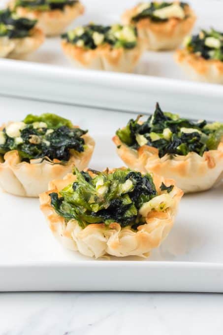 Phyllo shells with a spinach and Feta filling.