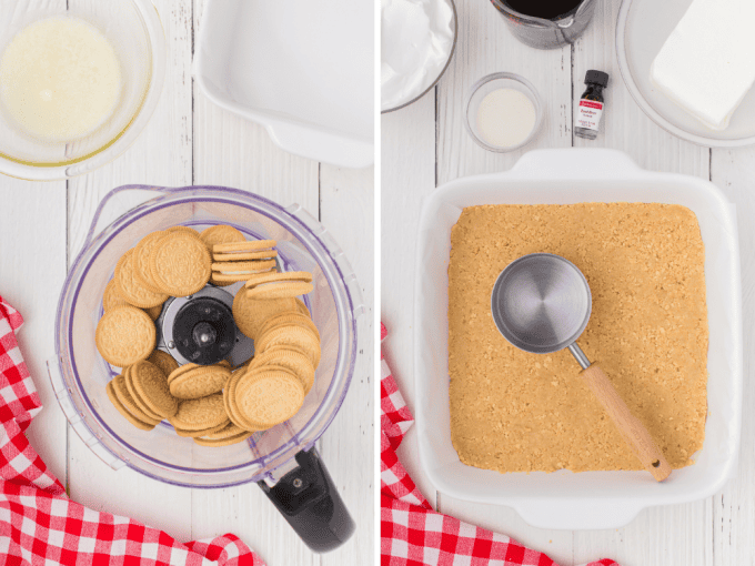 Two process photos for Golden Oreo dessert crust.