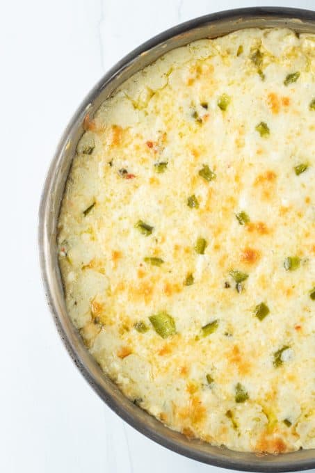 Jalapenos, cheese, and chiles in a enchilada dip.