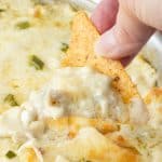 Dipping into a cheesy enchilada dip with chicken.