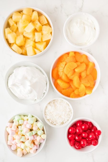 Ingredients for Ambrosia Salad.