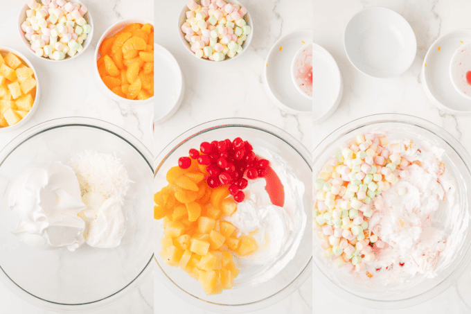 Process photos for Ambrosia Salad.