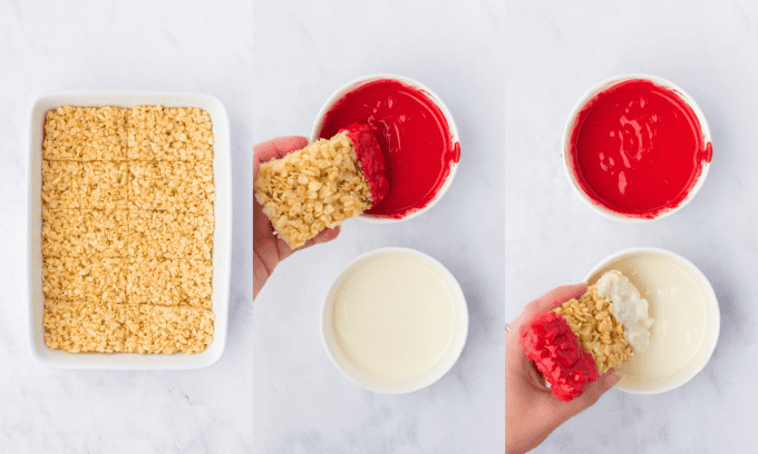 Second set of process photos for Santa Rice Krispie Treats.