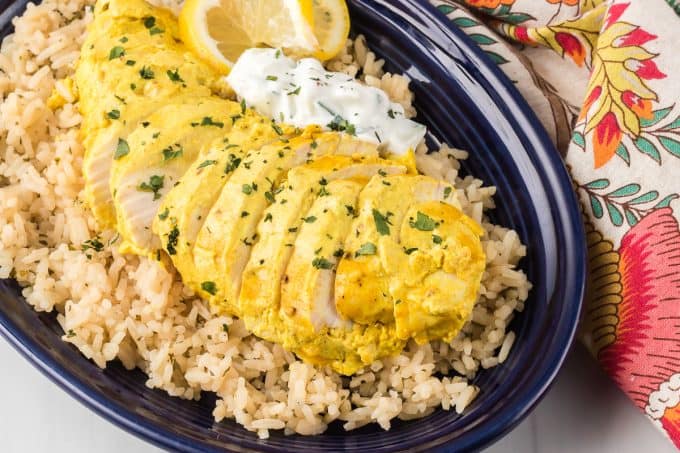A classic Indian dish with chicken, Greek yogurt, ginger, cumin, and saffron.