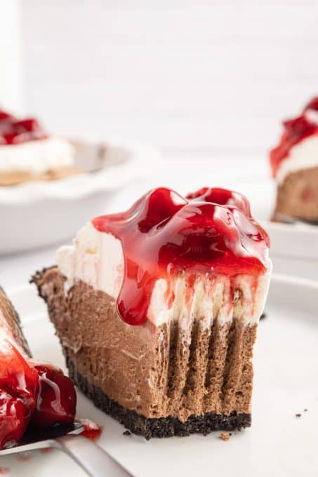 A bite of a Black Forest Pie.