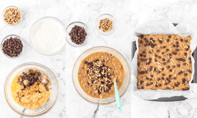 Process photos for Banana Blondies