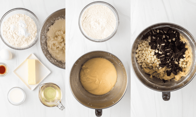 Process photos for Cookies and Cream Cookies.