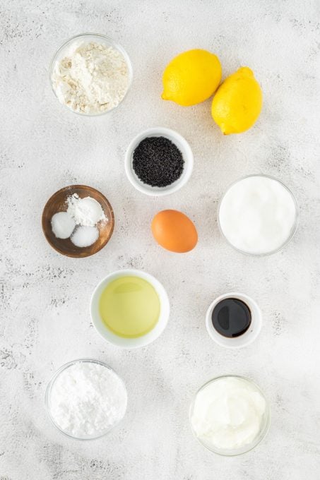 Ingredients for a poppy seed lemon cake