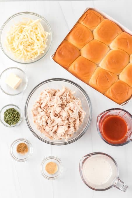 Ingredients for Buffalo Chicken Sliders.