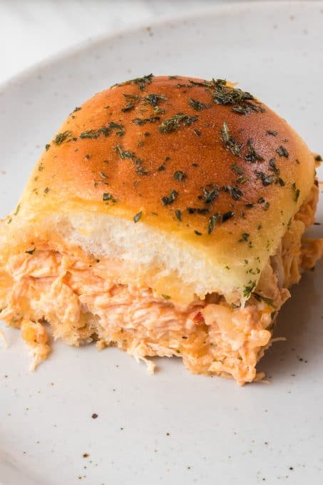 Chicken sliders with a ranch Buffalo sauce.