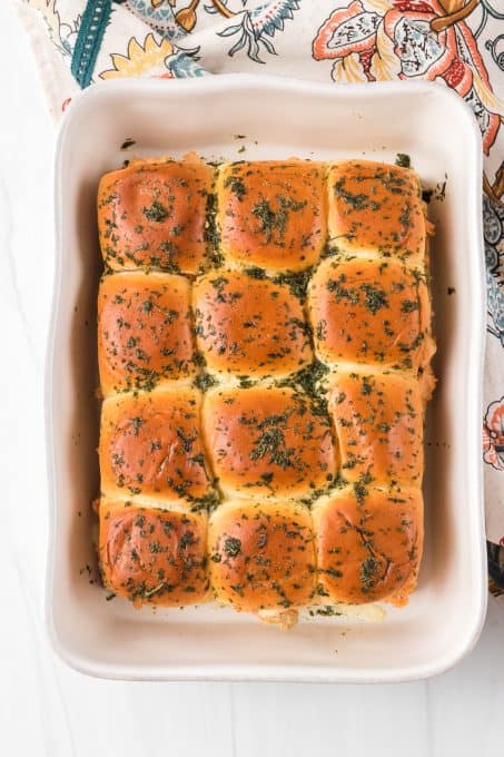 Chicken sliders with a creamy Buffalo ranch sauce.