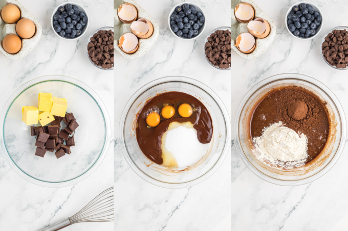 First set of process photos for Blueberry Brownies.