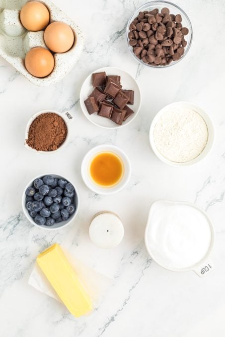 Ingredients for Blueberry Brownies.