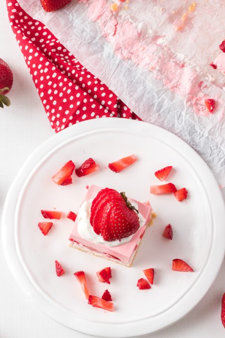 Creamy layered strawberry lush.