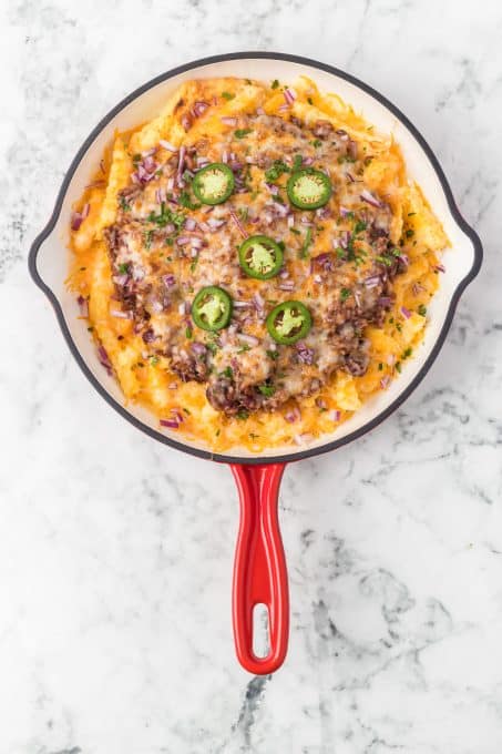 French fries loaded with chili and all the fixin's.