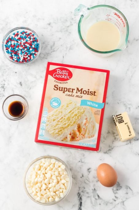 Ingredients for 4th of July Gooey Butter Bars.