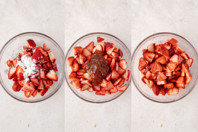 Second set of process photos for Easy Strawberry Bars.