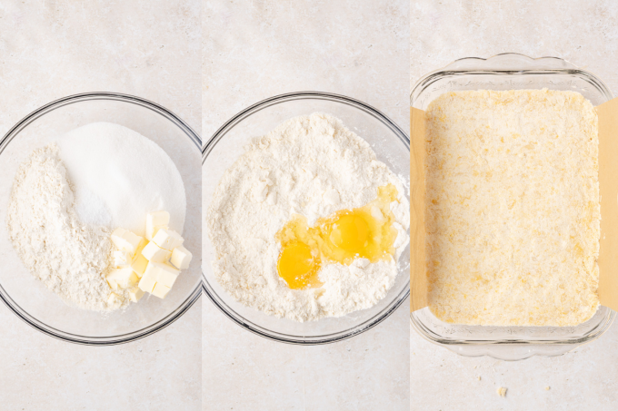 First set of process photos for Easy Strawberry Bars.