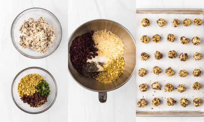 Process photos for Cranberry Cheese Balls.