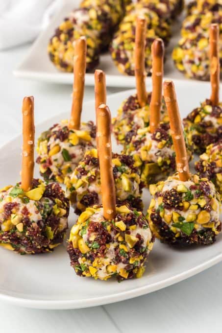 Pretzel sticks stuck into an easy cheese appetizer.