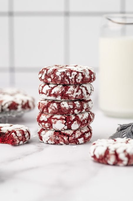 A stack of chocolate re crinkles.