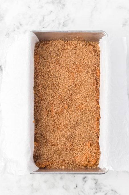 Cinnamon sugar top of pumpkin quick bread.